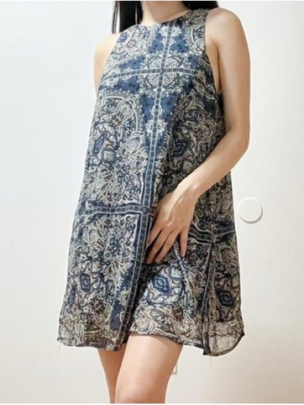 Abercrombie & Fitch| Boho Navy Paisley Sleeveless Chiffon Mini Dress Sz XS